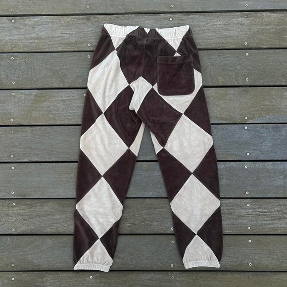 Brown/Tan Checkered Diamond Velour Teddy Fresh Sweatpants - Picture 5 of 7